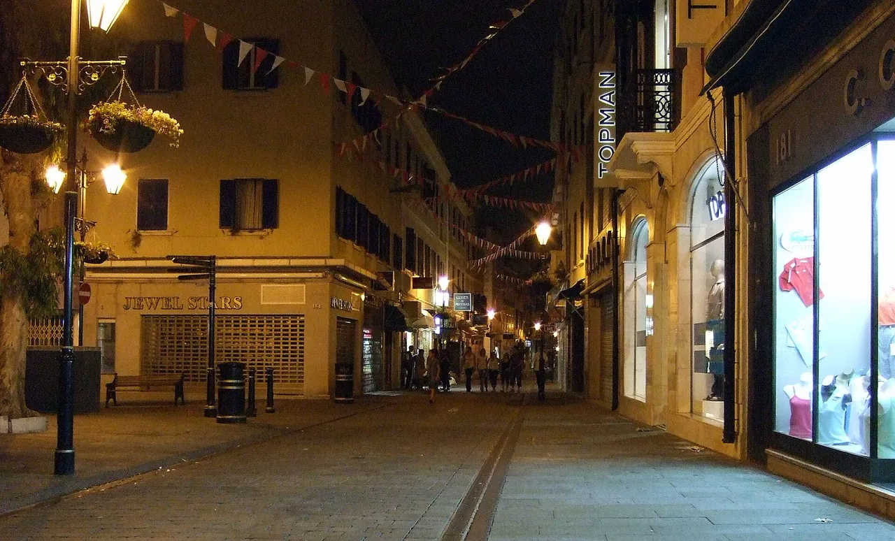 Main Street, Gibraltar, at night